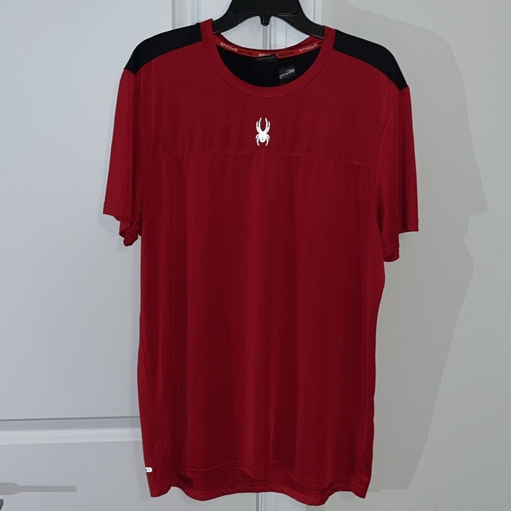 Mens Black Red Spyder Active Performance SS  T Shirt L Poly Blend Stretch